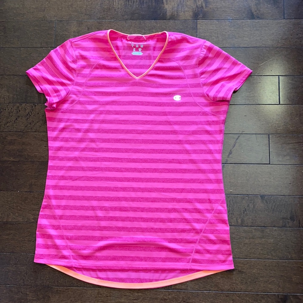 Champion V-Neck Pink Striped Tee Shirt